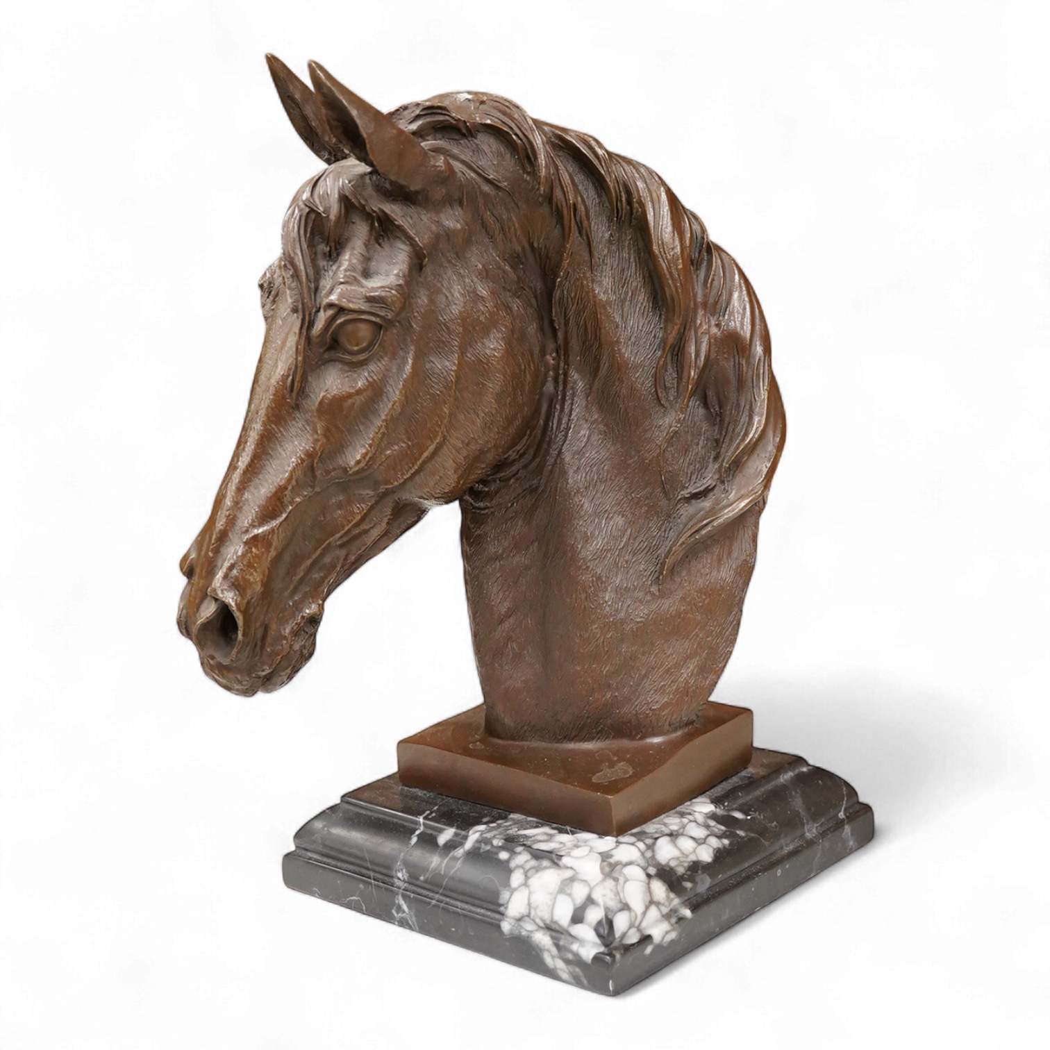 A patinated bronze bust of a horse’s head, height 31cm
